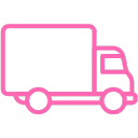 Pink delivery truck icon representing Redbud Laundry Company's pickup and delivery laundry services.