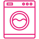 Pink high-efficiency washer icon representing eco-friendly laundry services at Redbud Laundry Company in Green Country.